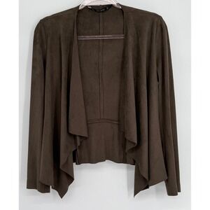 Zara Basic Brown Faux Suede Open Front Draped Cardigan Jacket Womens Sz OS